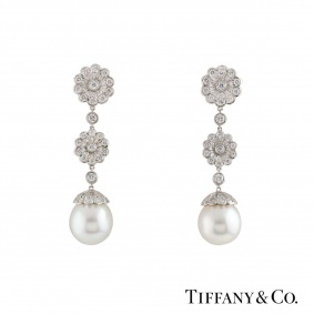 Tiffany & Co. Platinum Diamond and Pearl Earrings Tiffany & Co. Platinum Diamond and Pearl Earrings